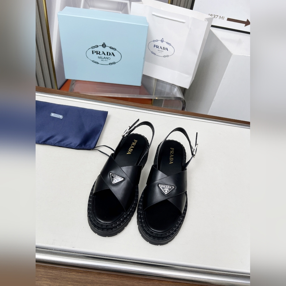 Prada Black Leather Sandals